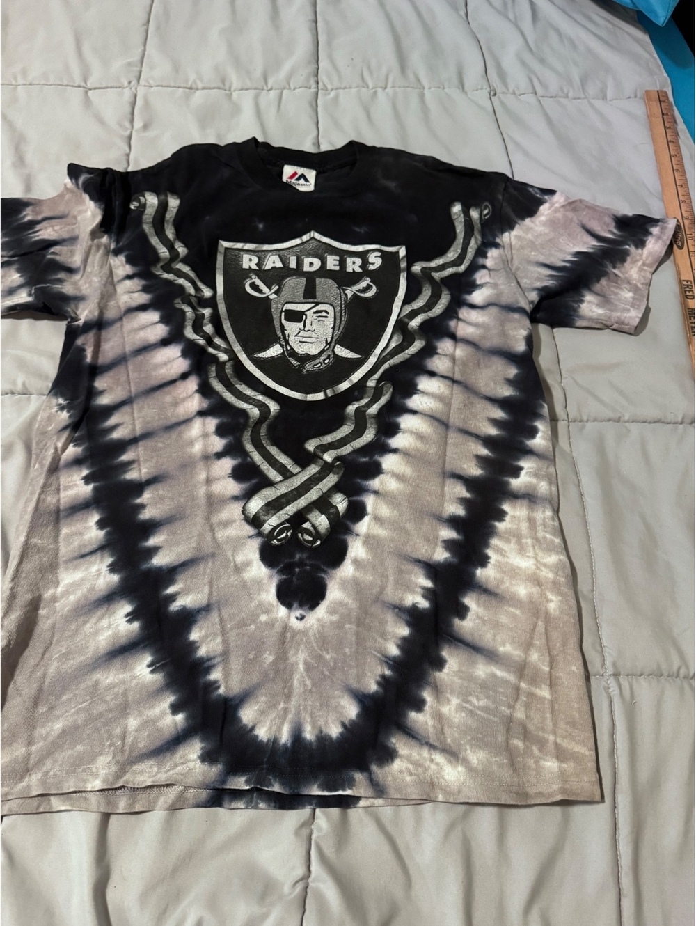 Vintage Majestic Raiders Tie Dye T-Shirt Men’s Medium Double Sided NFL Y2K